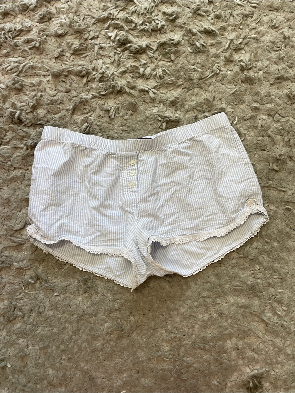 Brandy Melville Light Blue & White Striped Lace-Trim Sleep Shorts